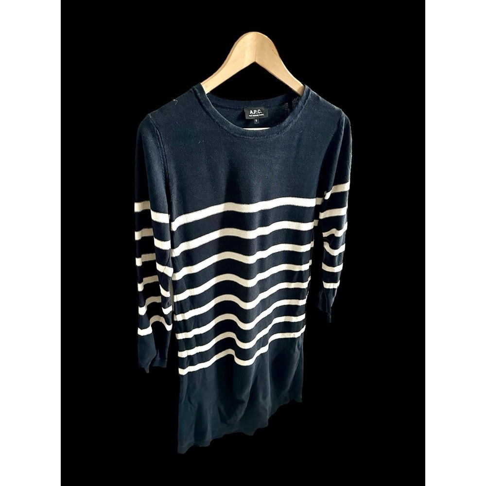 APC‎ Sweater Dress Navy Blue White Stripes Sz Small One Piece Cotton Linen